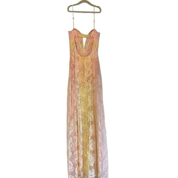 For Love & Lemons Blossom Maxi Dress in Pink Yellow Floral Lace XS NEW MSRP $368 - Picture 5 of 10